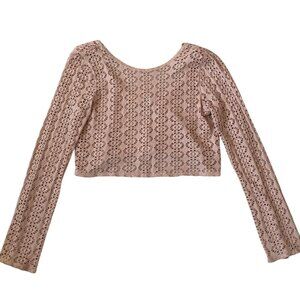 Free People Beach Women's Large Long Sleeve Mesh Open Knit Crop Top Mermaidcore